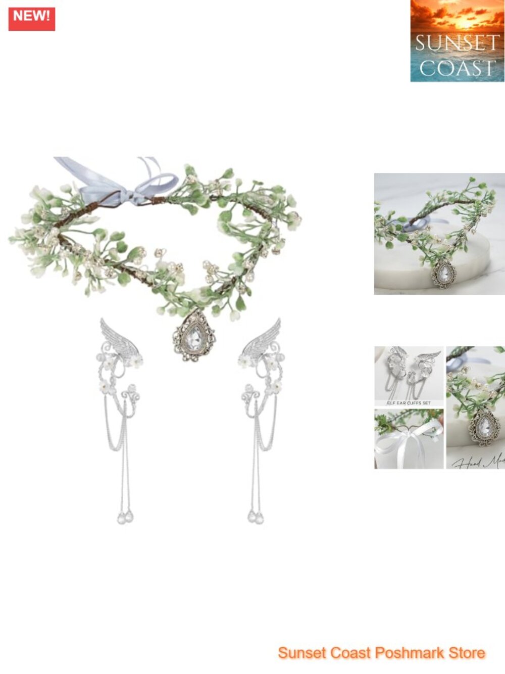 SWEETV Fairy Crown Elf Ears Cuffs Set Cosplay Costume Accessory